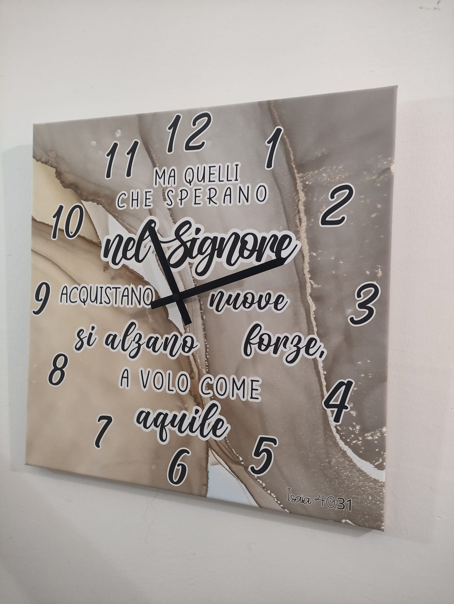 orologio in tela misura 50x50 cm da parete isaia 40:31 "ma quelli che sperano nel Signore"