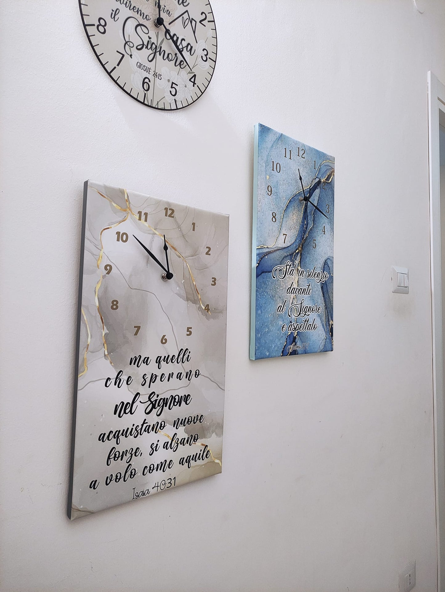 orologio da pate in tela misura 30x60 cm da parete isaia 40:31 "ma quelli che sperano nel Signore"
