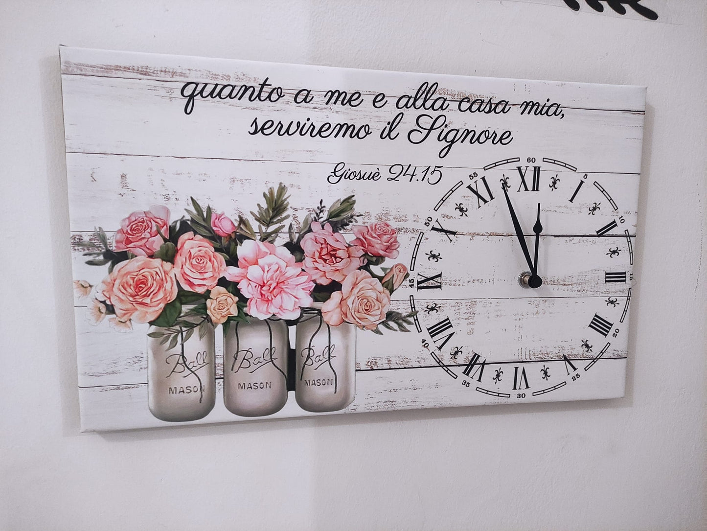 orologio da parete in tela misura 30x60 cm da parete Giosuè 24:15 "quanto a me e alla casa mia serviremo il Signore"