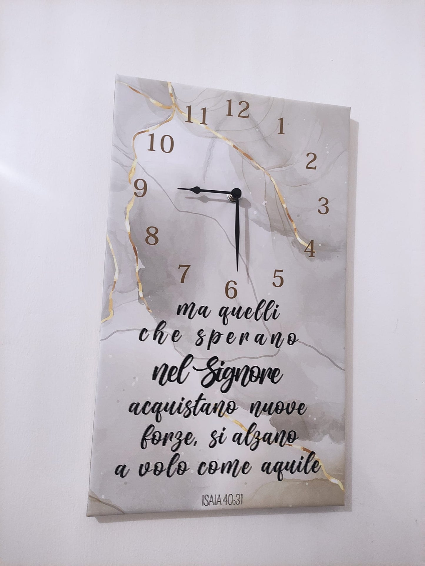 orologio da pate in tela misura 30x60 cm da parete isaia 40:31 "ma quelli che sperano nel Signore"