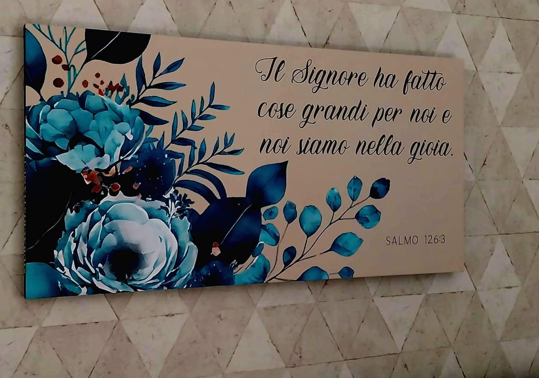 stampa su tela fiori azzurri e turchesi personalizzabile nel verso