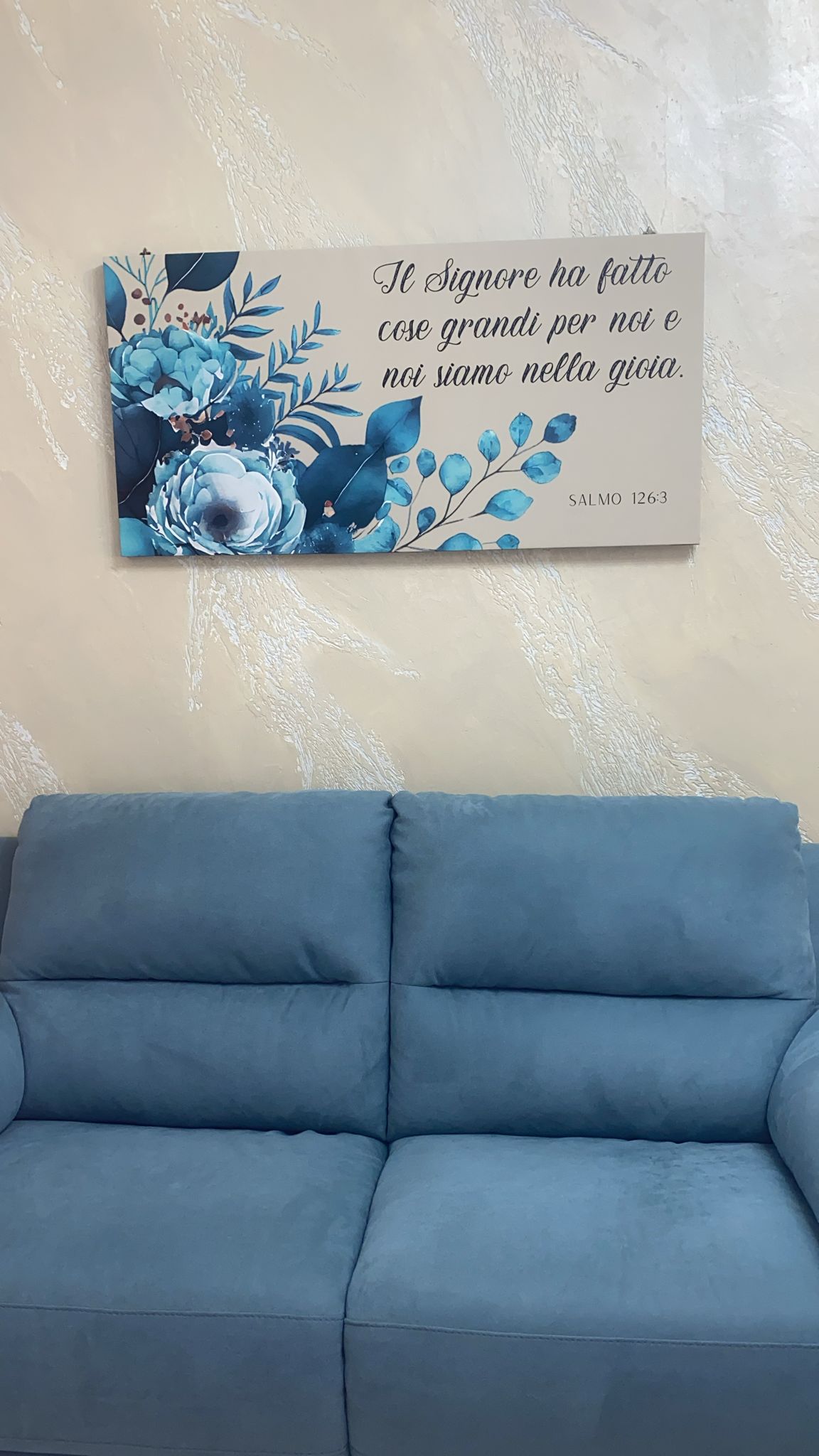 stampa su tela fiori azzurri e turchesi personalizzabile nel verso