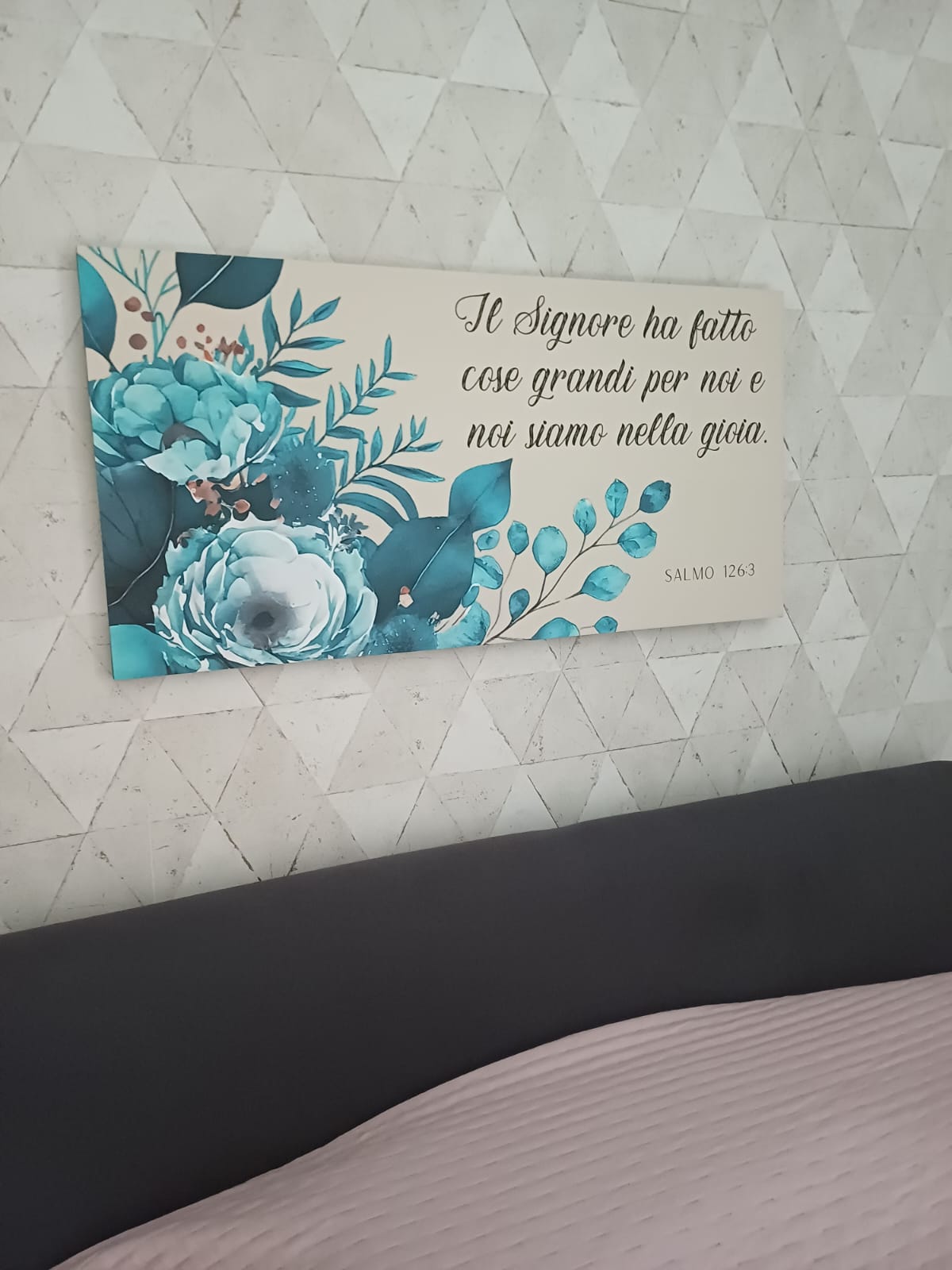 stampa su tela fiori azzurri e turchesi personalizzabile nel verso