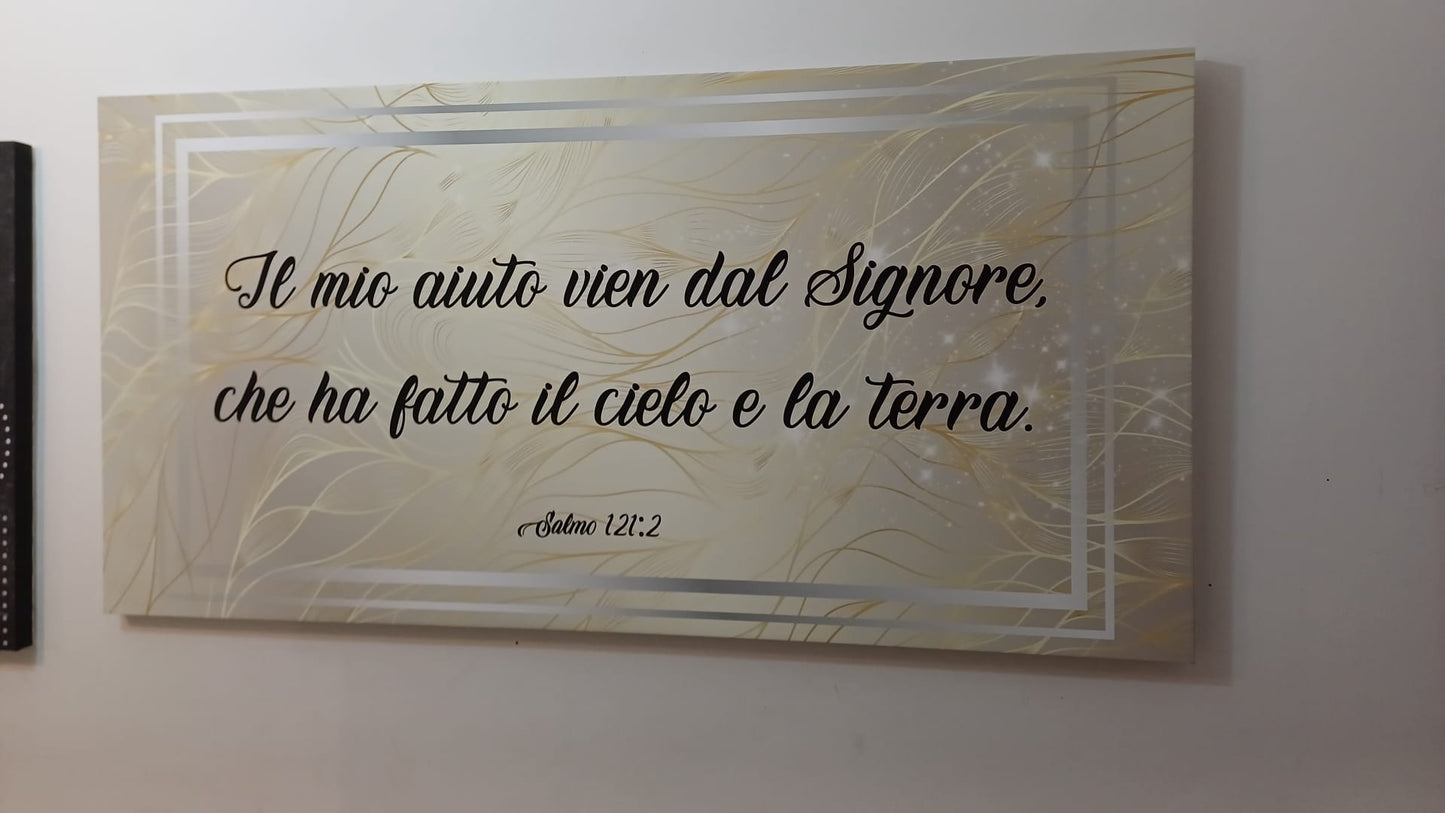 stampa su tela sfondo argento ramage oro "Il mio aiuto vien dal SIGNORE, che ha fatto il cielo e la terra." Salmo 121:2
