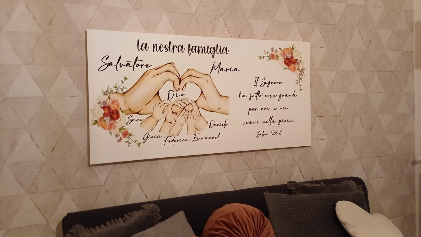 Stampa su tela famiglia con cuore mani personalizzabile