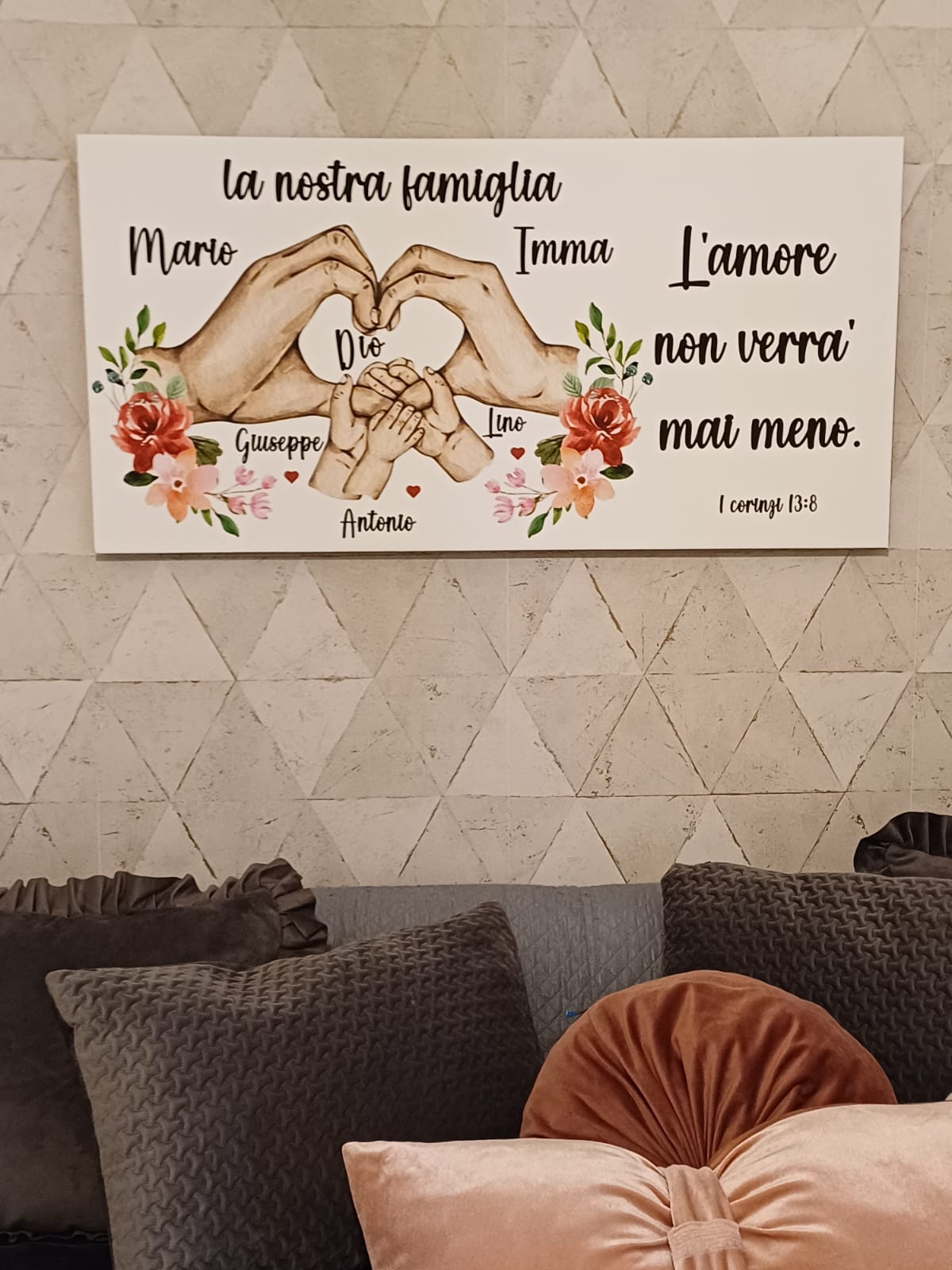 Stampa su tela famiglia con cuore mani personalizzabile