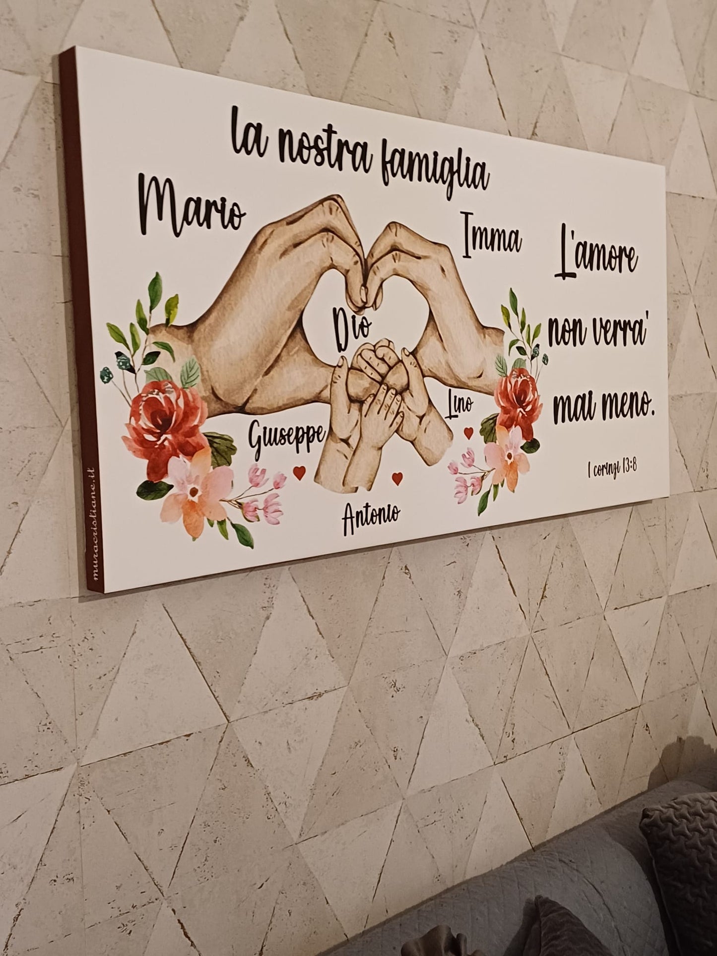 Stampa su tela famiglia con cuore mani personalizzabile