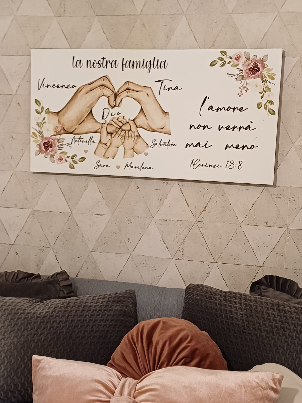 Stampa su tela famiglia con cuore mani personalizzabile