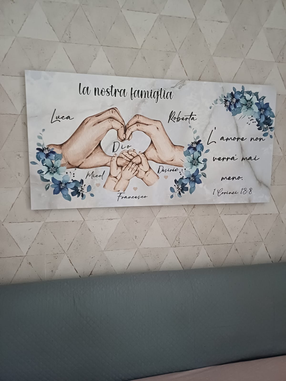 Stampa su tela famiglia con cuore mani personalizzabile