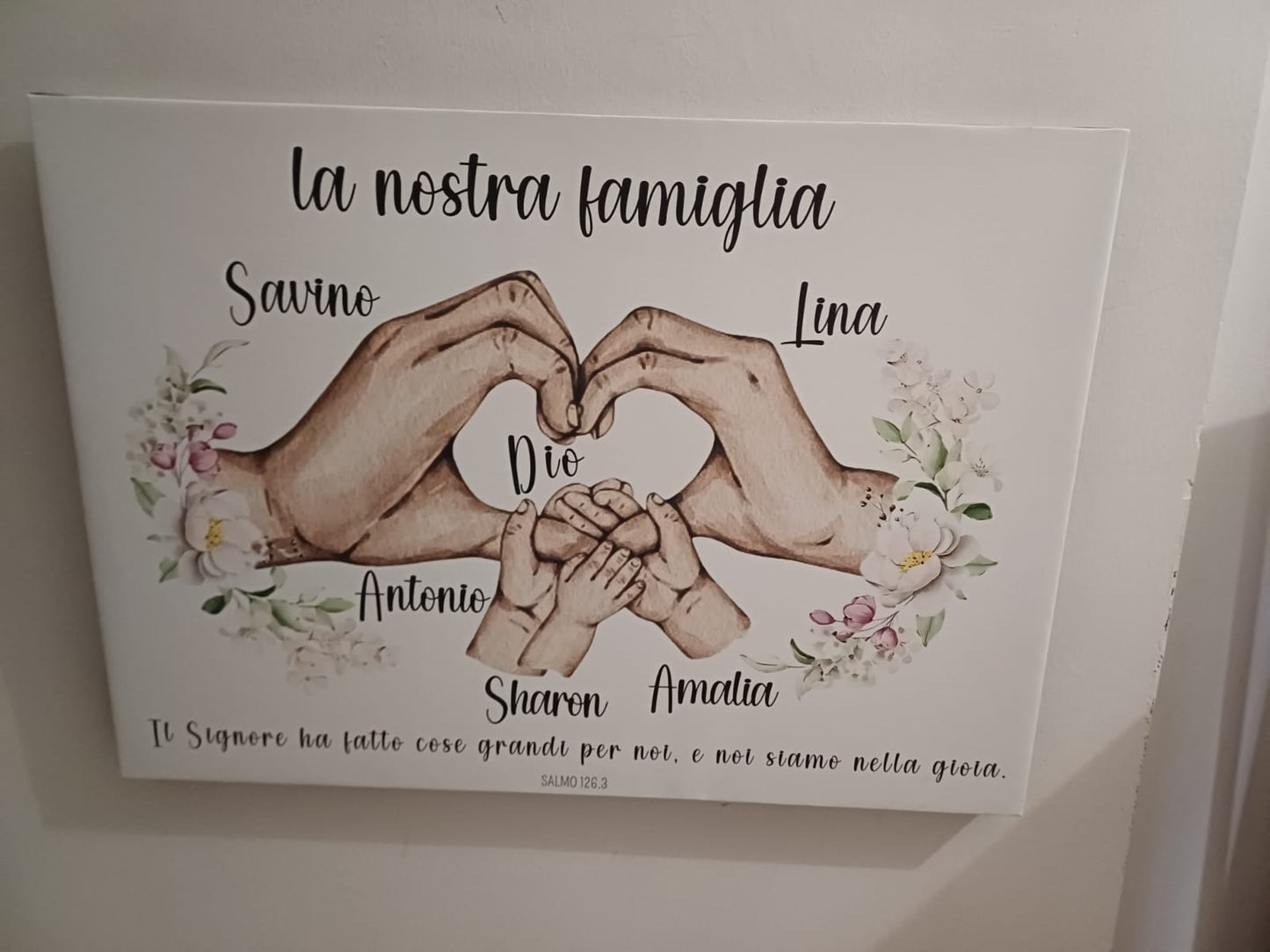 Stampa su tela famiglia con cuore mani personalizzabile