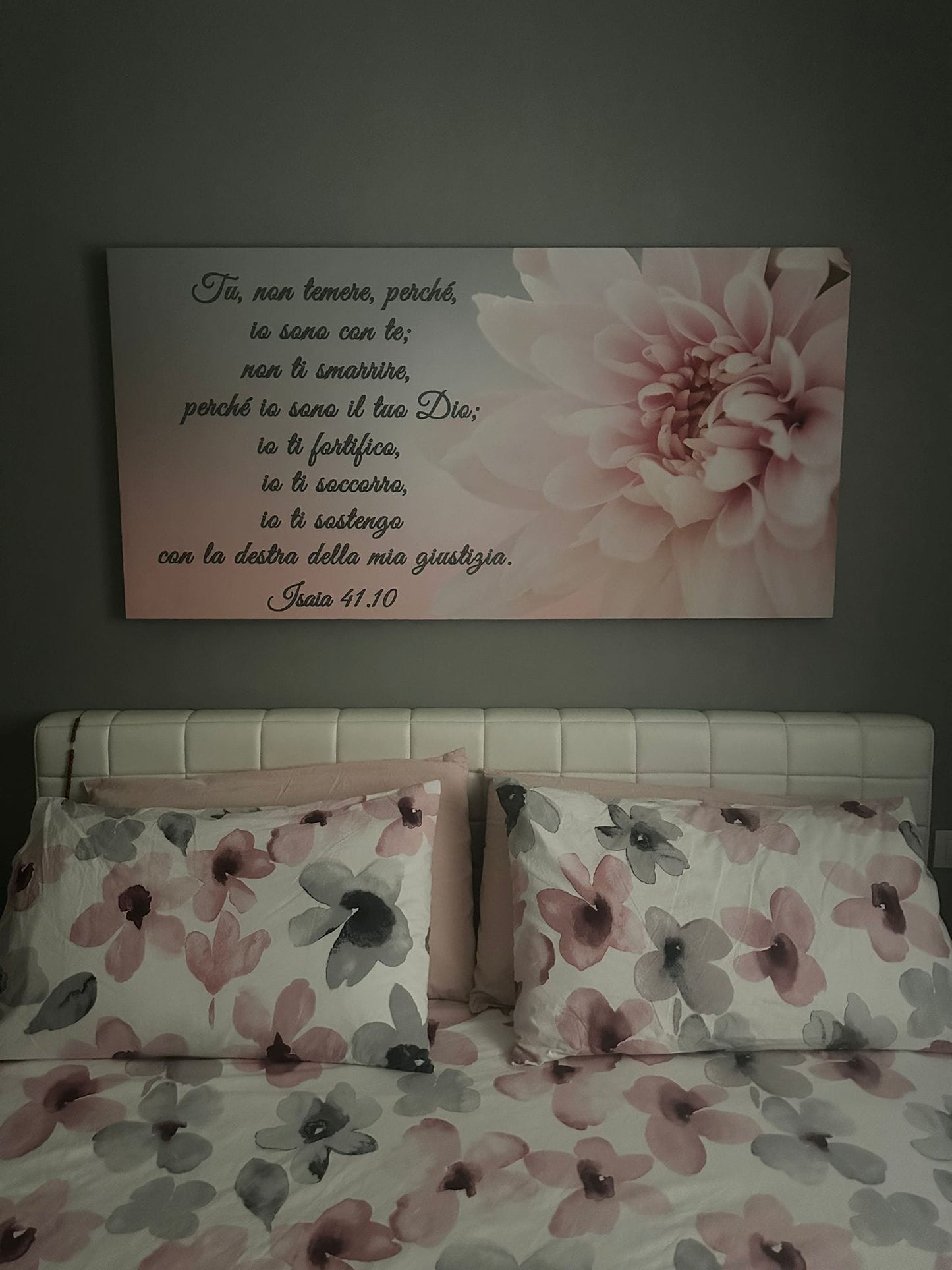 Stampa su tela Isaia fiore rosa grigio Isaia 41:10