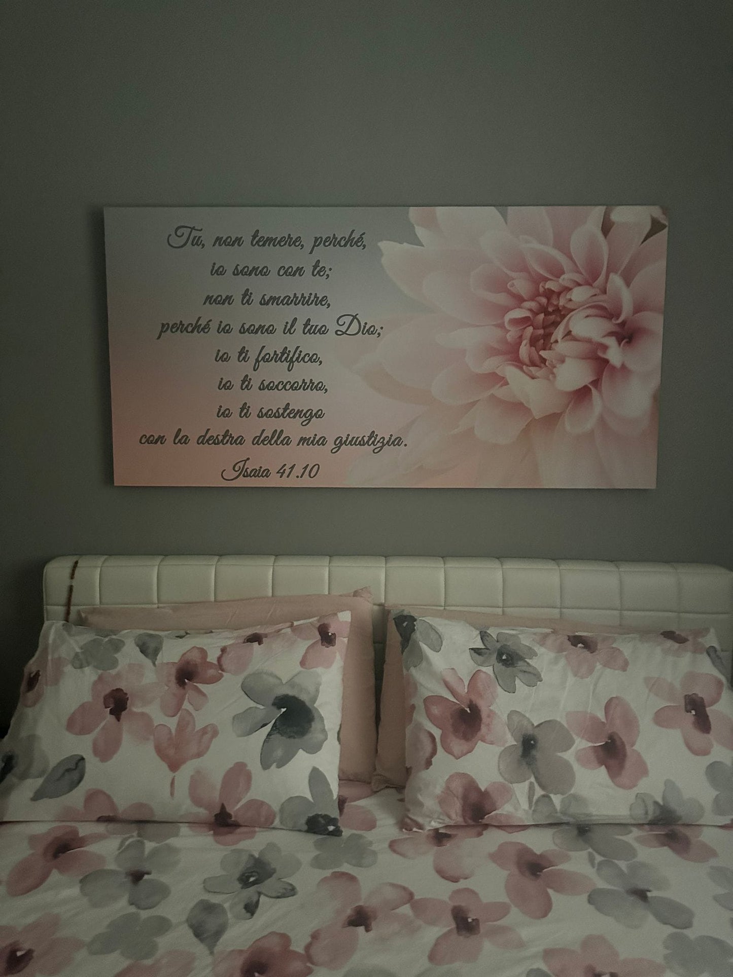 Stampa su tela Isaia fiore rosa grigio Isaia 41:10