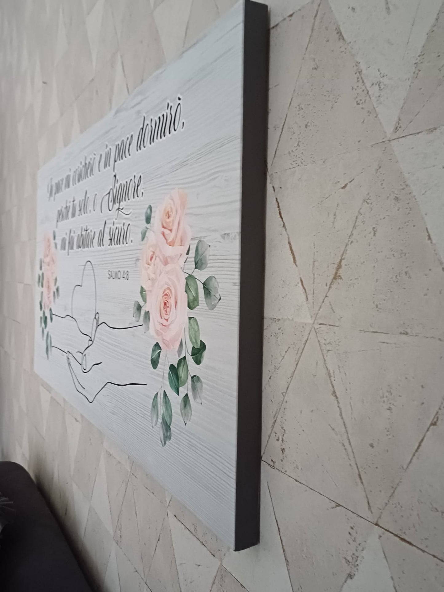 Stampa su tela Salmo 4:8 mani con cuore