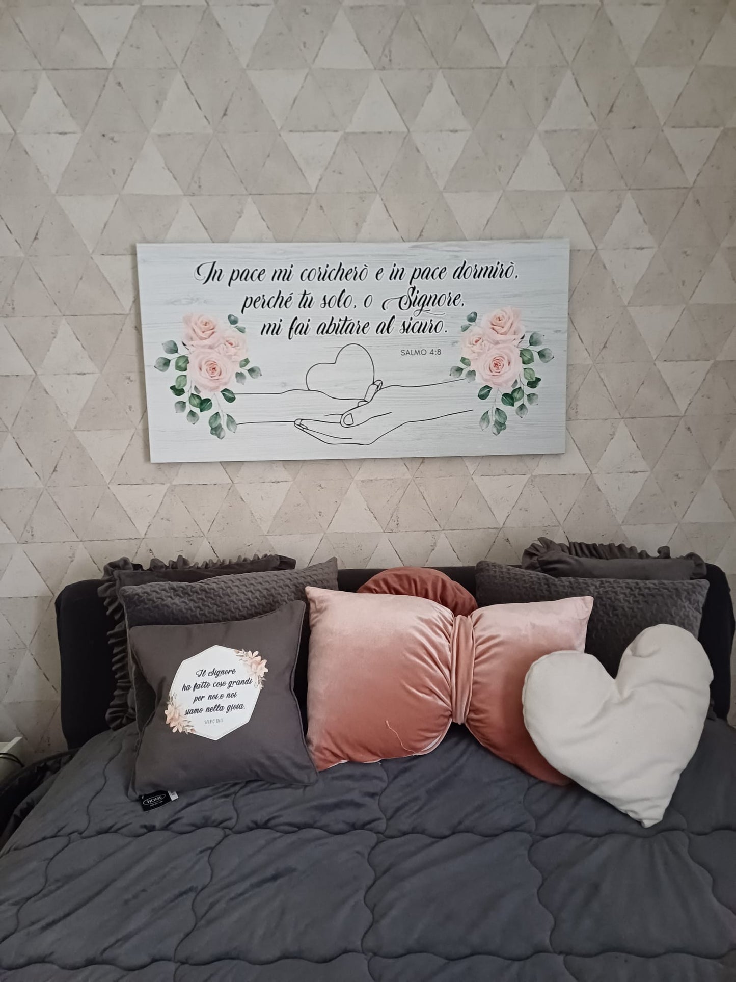 Stampa su tela Salmo 4:8 mani con cuore