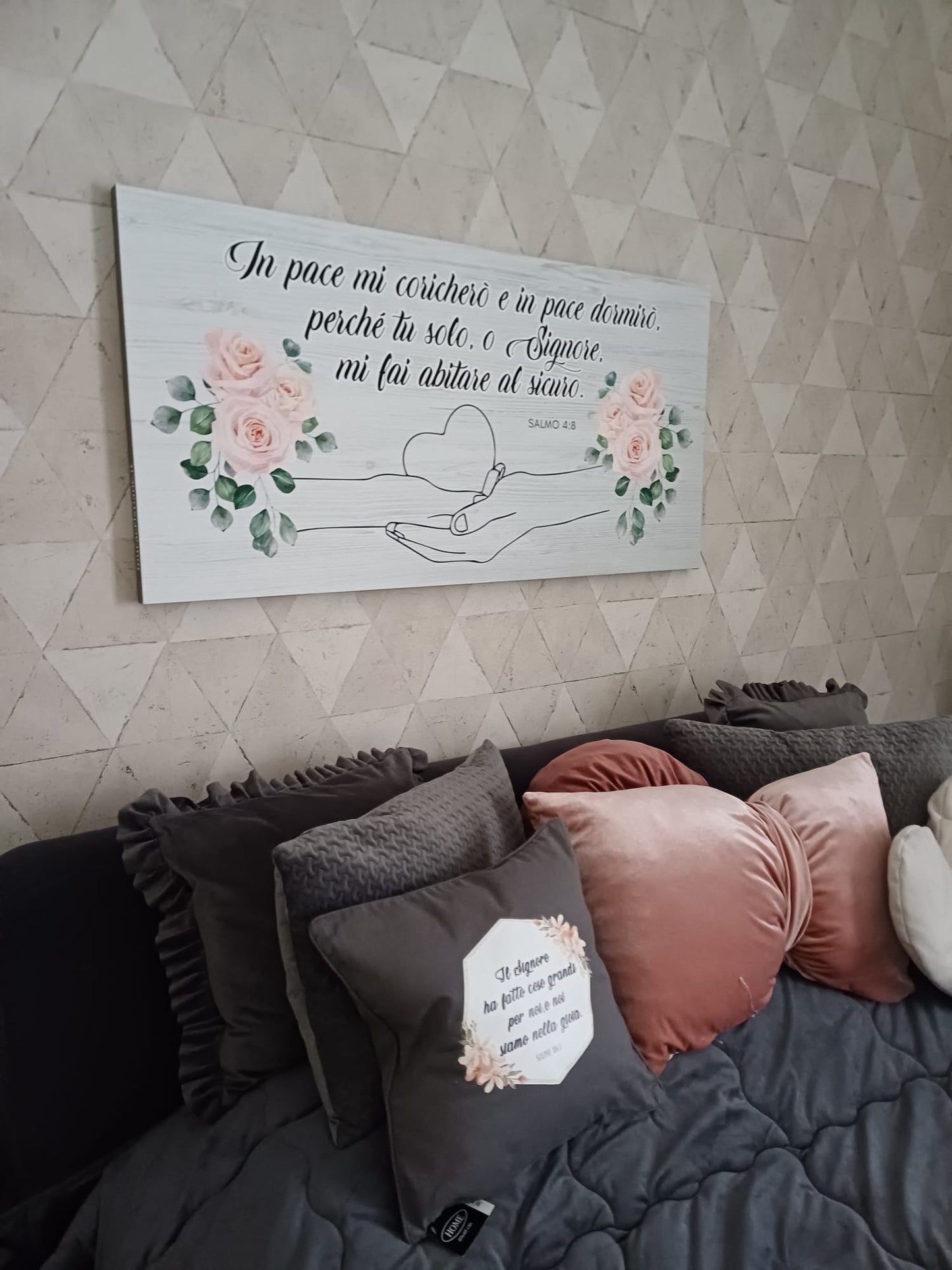 Stampa su tela Salmo 4:8 mani con cuore