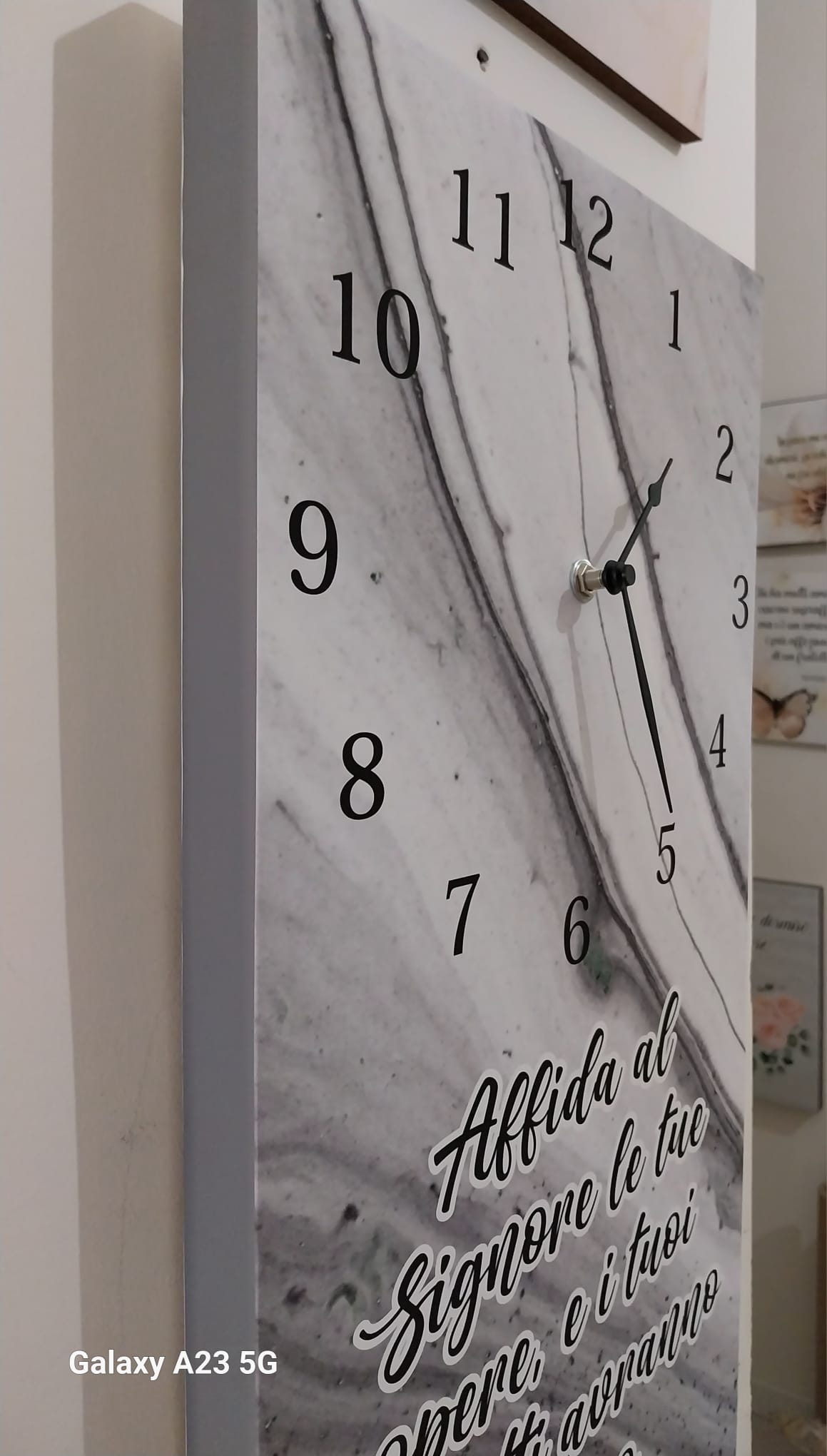 orologio da parete rettangolare 30x60cm Marmo Grigio Proverbi 16:3
