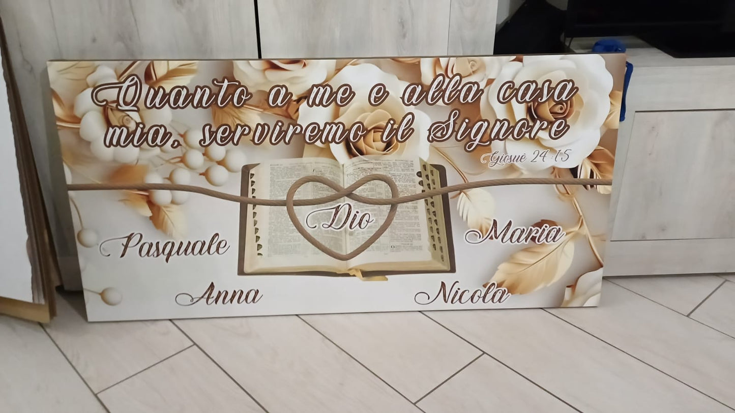 Stampa su tela personalizzata con nomi fiori dorati e Bibbia