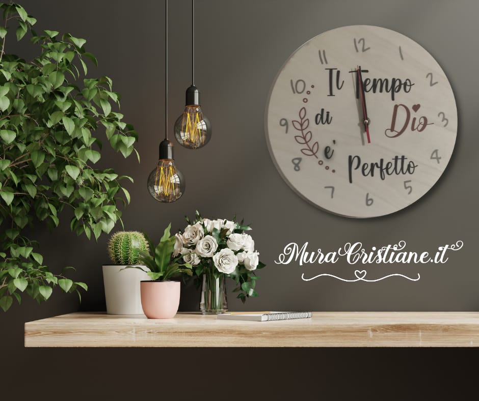 orologio da parete in legno IL TEMPO DI DIO E' PERFETTO