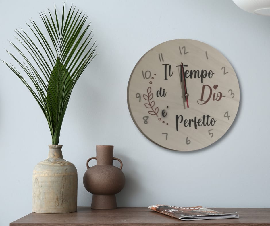 orologio da parete in legno IL TEMPO DI DIO E' PERFETTO