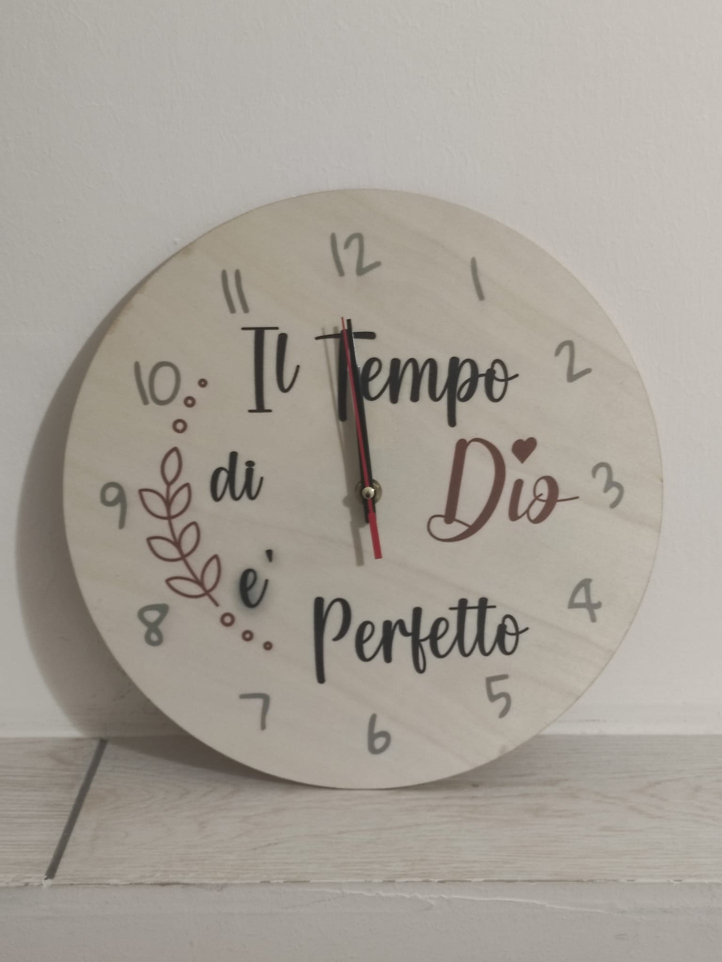 orologio da parete in legno IL TEMPO DI DIO E' PERFETTO