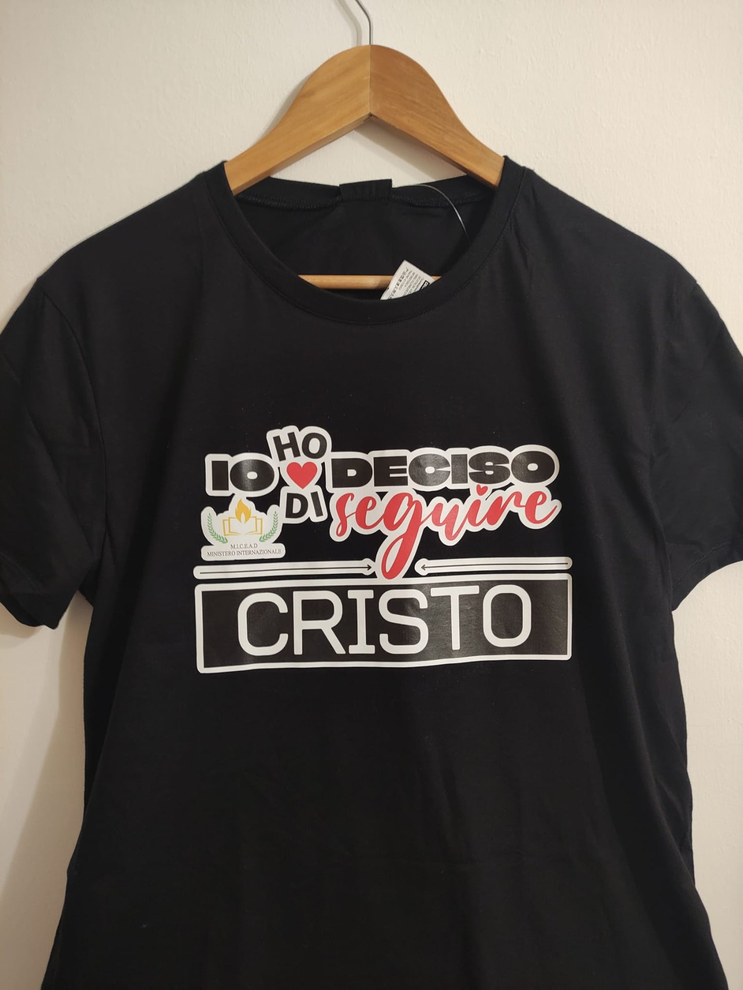 t-shirt personalizzabile con messaggio e logo della tua chiesa ho deciso di seguire Cristo