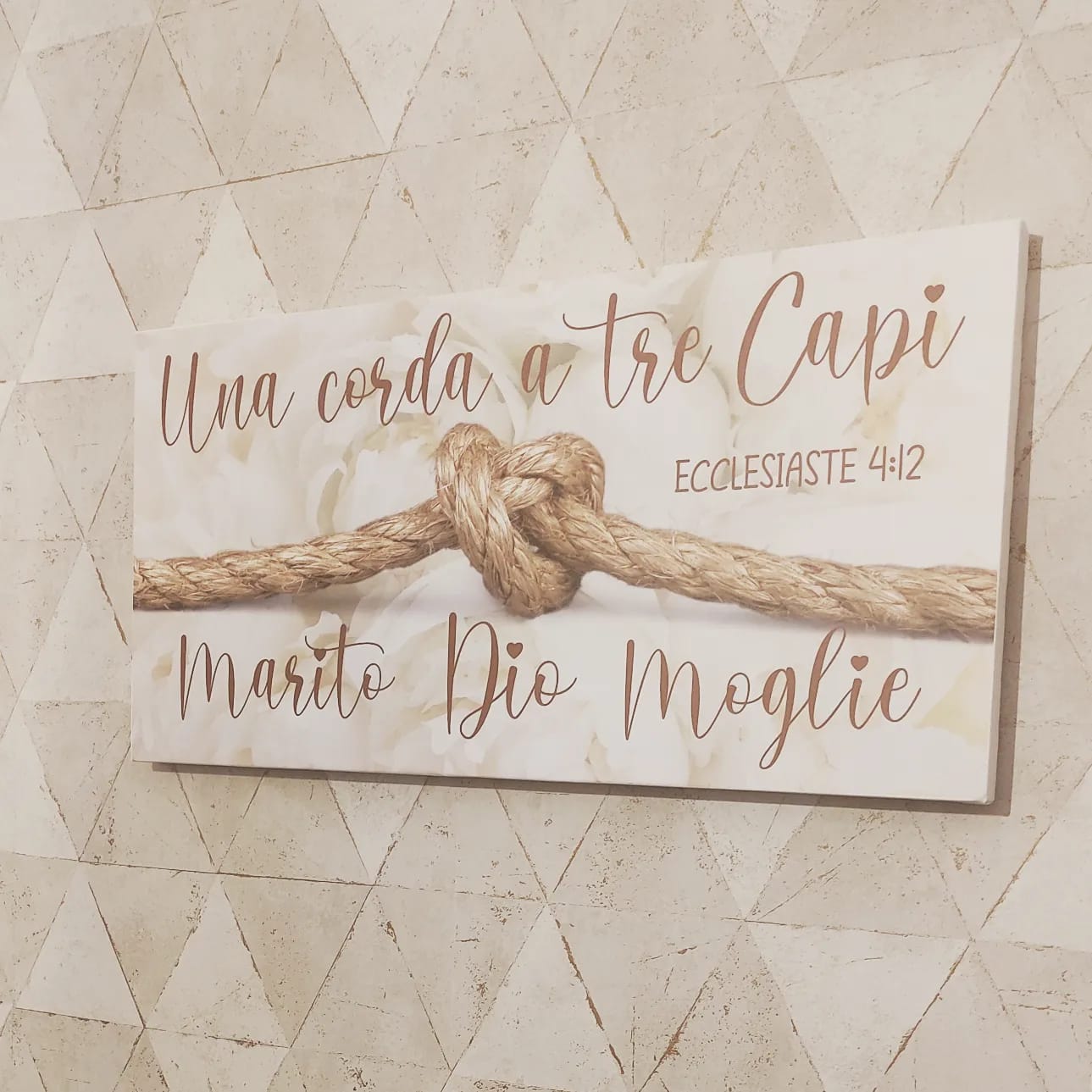 stampa su tela "UNA CORDA A TRE CAPI" MARITO E MOGLIE Fiore Bianco ecclesiaste 4:12