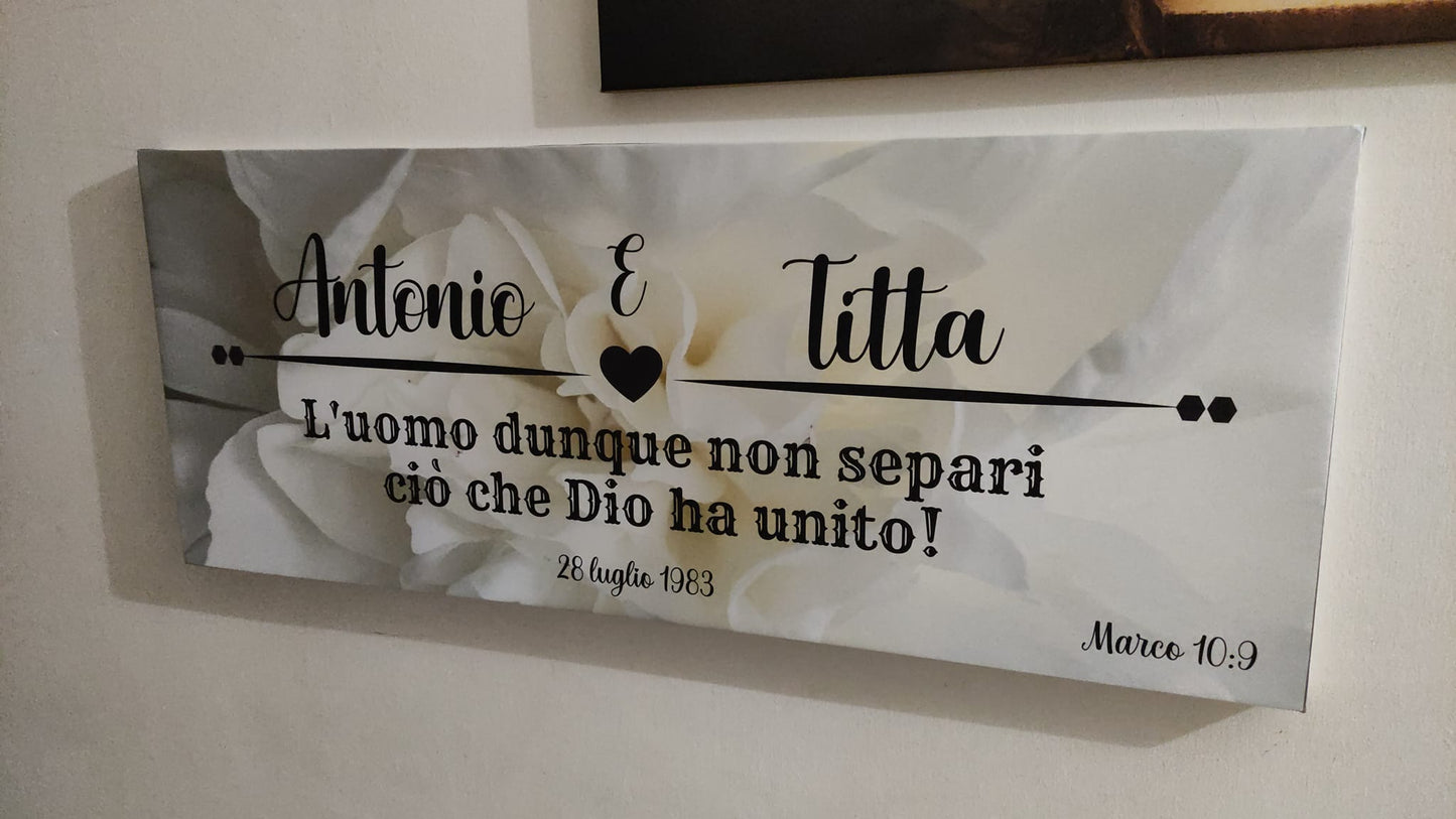 quadro in tela "L'UOMO VON SEPARI CIO' CHE DIO HA UNITO " PERSONALIZZABILE NOMI-FONT-SFONDO