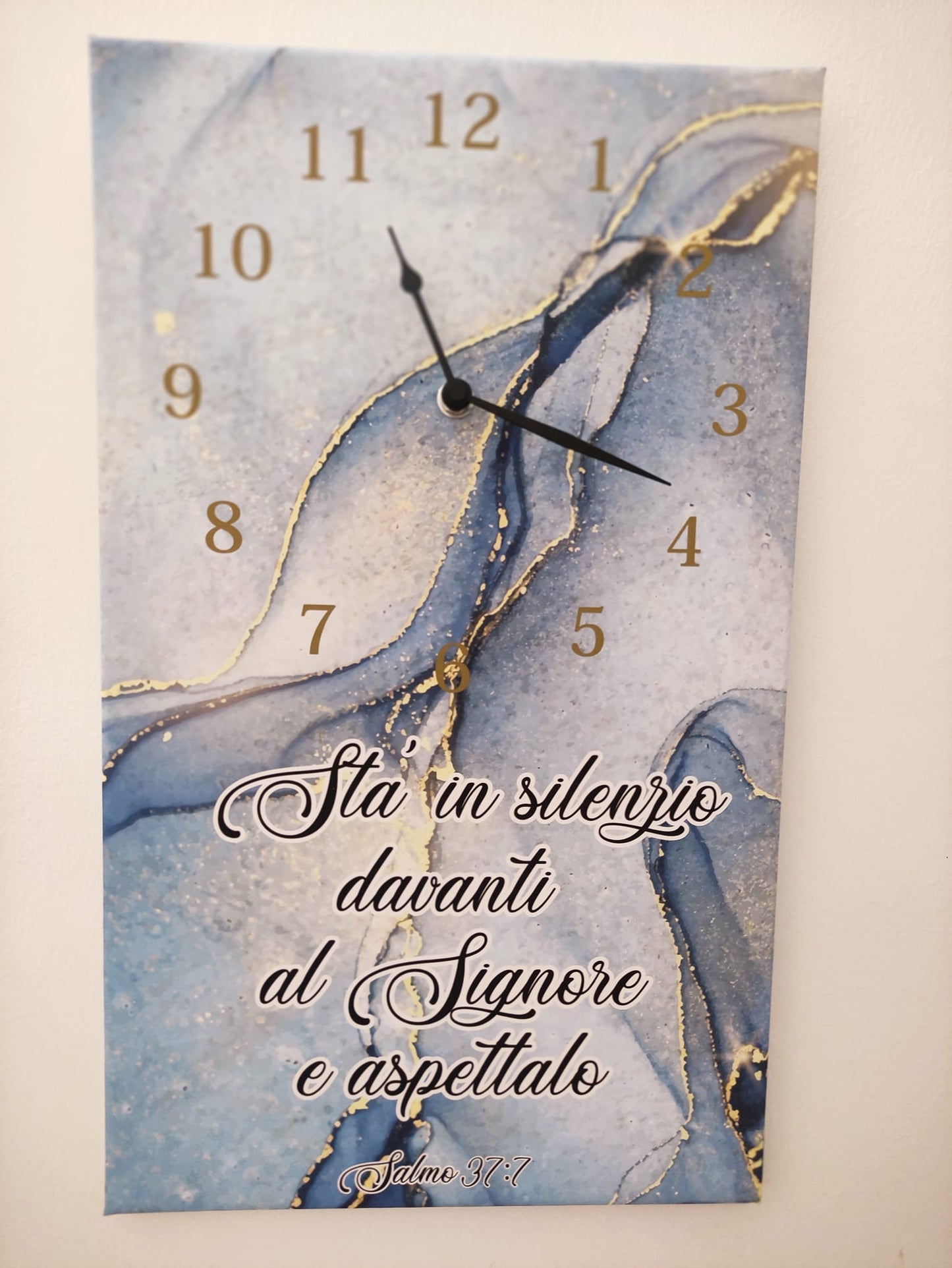 orologio da parete, in tela misura 30x60 cm  da parete salmo 37:7 "Sta in silenzio davanti al Signore e aspettalo"