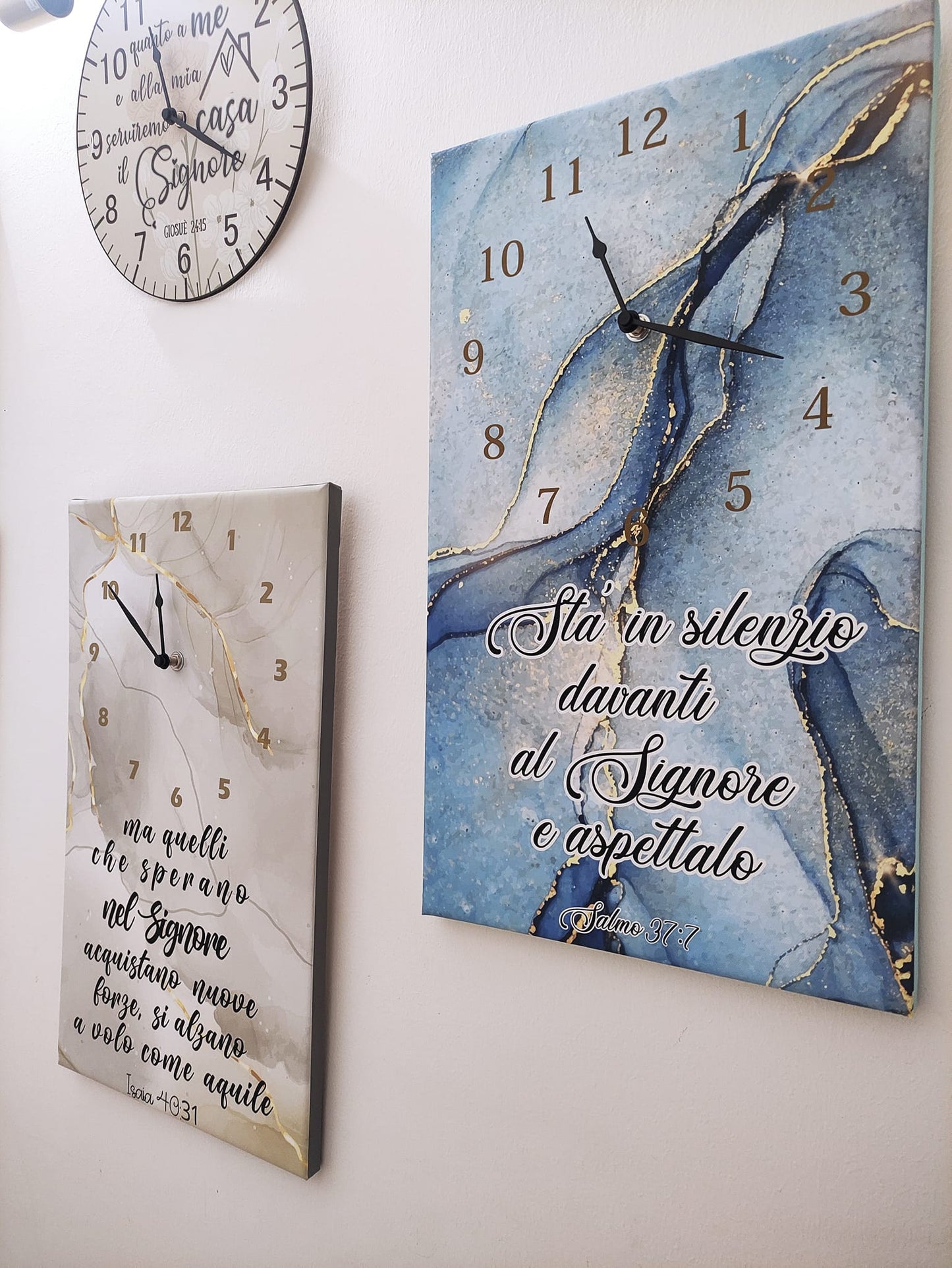 orologio da parete, in tela misura 30x60 cm  da parete salmo 37:7 "Sta in silenzio davanti al Signore e aspettalo"