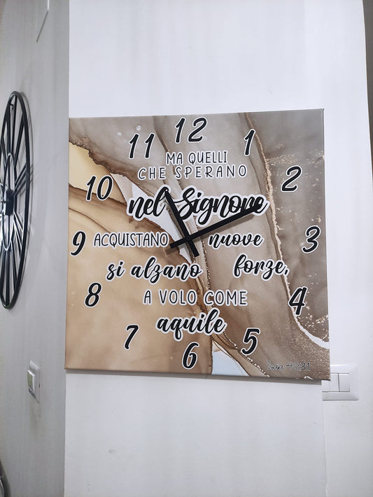 orologio in tela misura 50x50 cm  da parete  isaia 40:31 "ma quelli che sperano nel Signore"