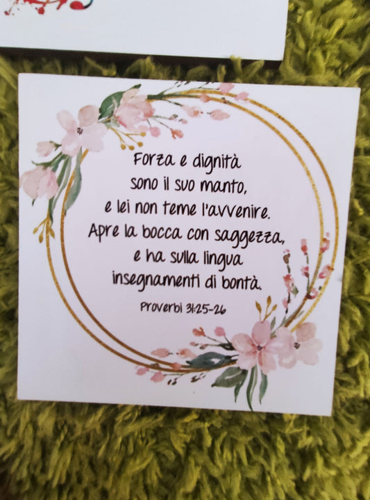 quadro stampa su legno 16x16 cm  PROVERBI 31:25-26