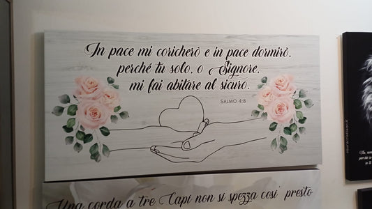 Stampa su tela Salmo 4:8 mani con cuore