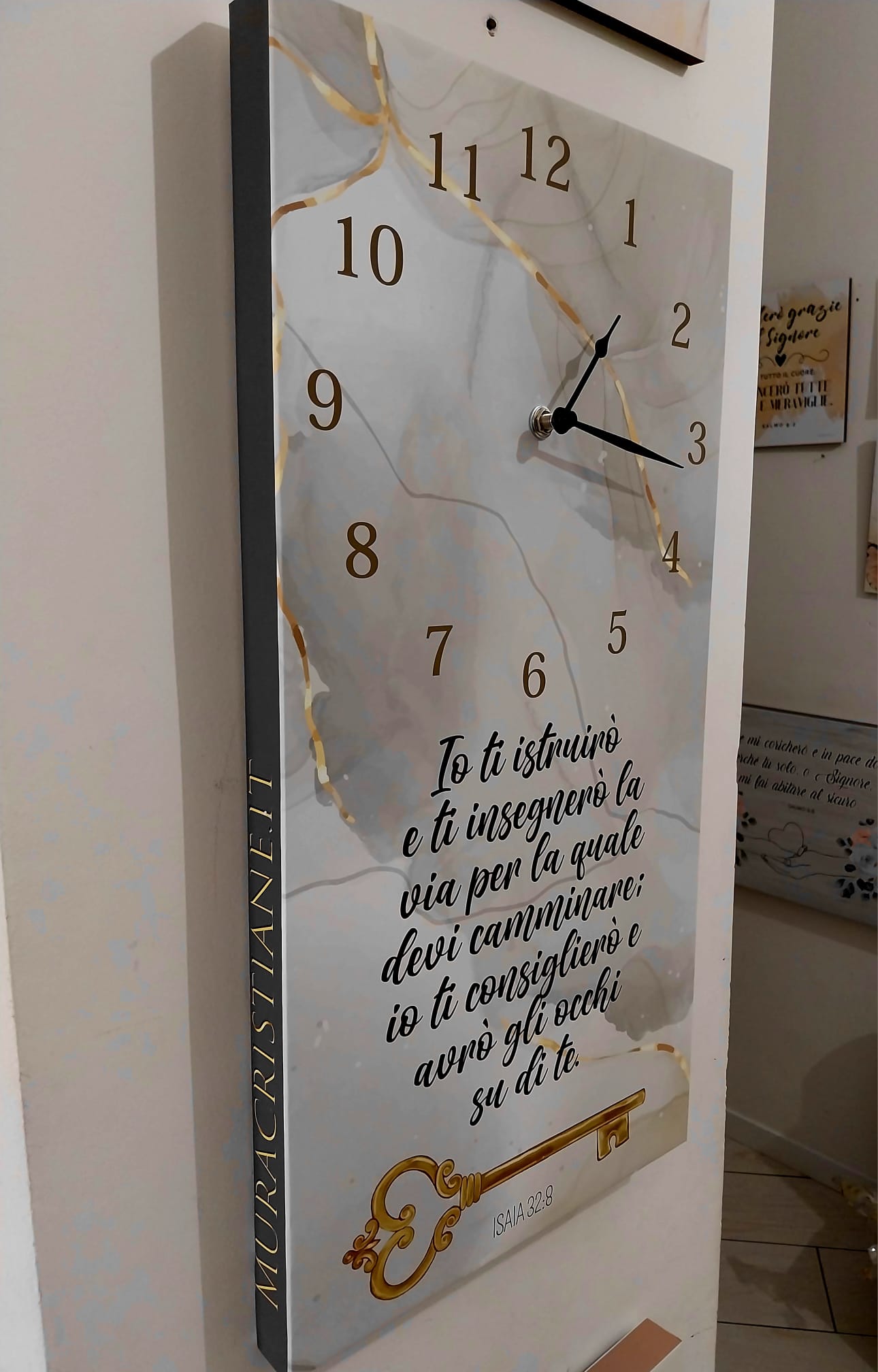 orologio da parete  rettangolare 30x60cm chiave Isaia 38:2