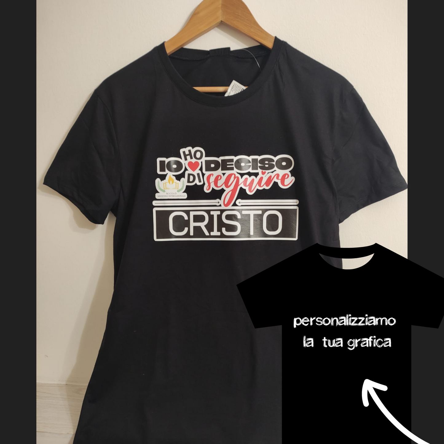 t-shirt personalizzabile con messaggio  e  logo della tua chiesa ho deciso di seguire Cristo