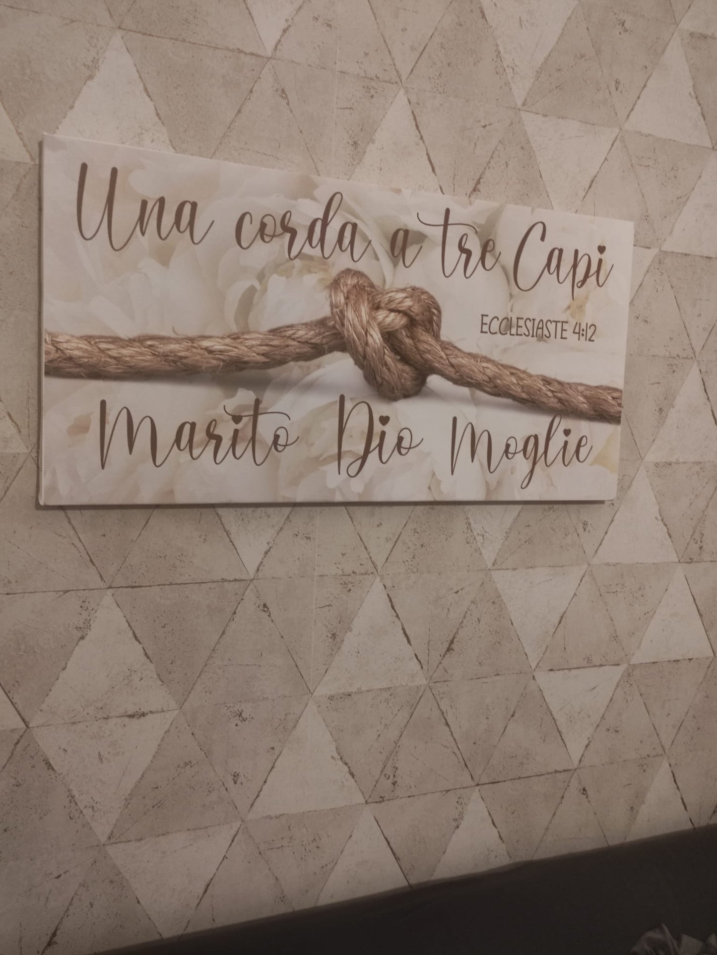 stampa su tela "UNA CORDA A TRE CAPI" MARITO E MOGLIE Fiore Bianco ecclesiaste 4:12