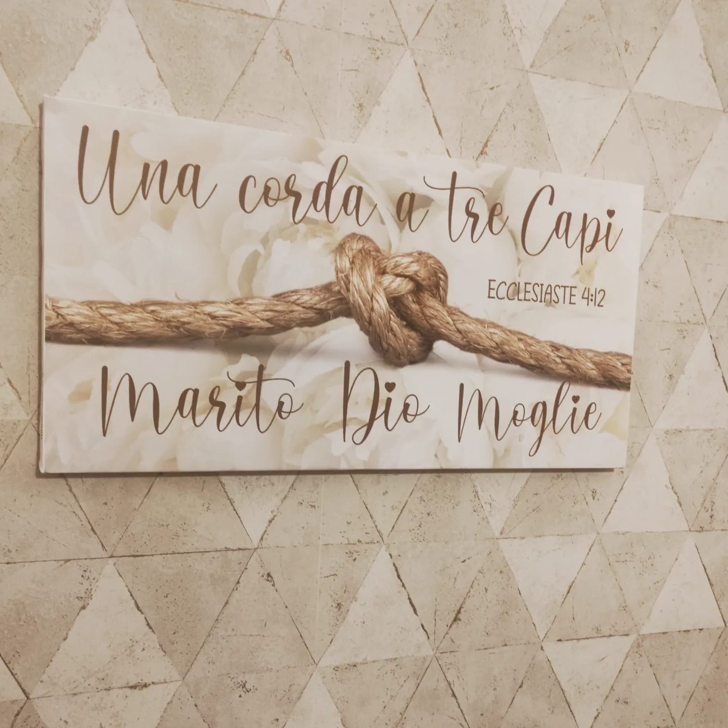 stampa su tela "UNA CORDA A TRE CAPI" MARITO E MOGLIE Fiore Bianco ecclesiaste 4:12